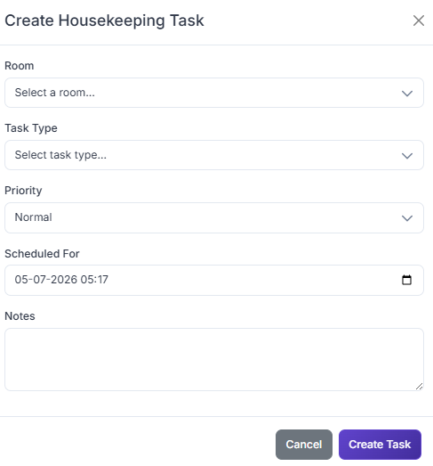 Housekeeping tasks screen
