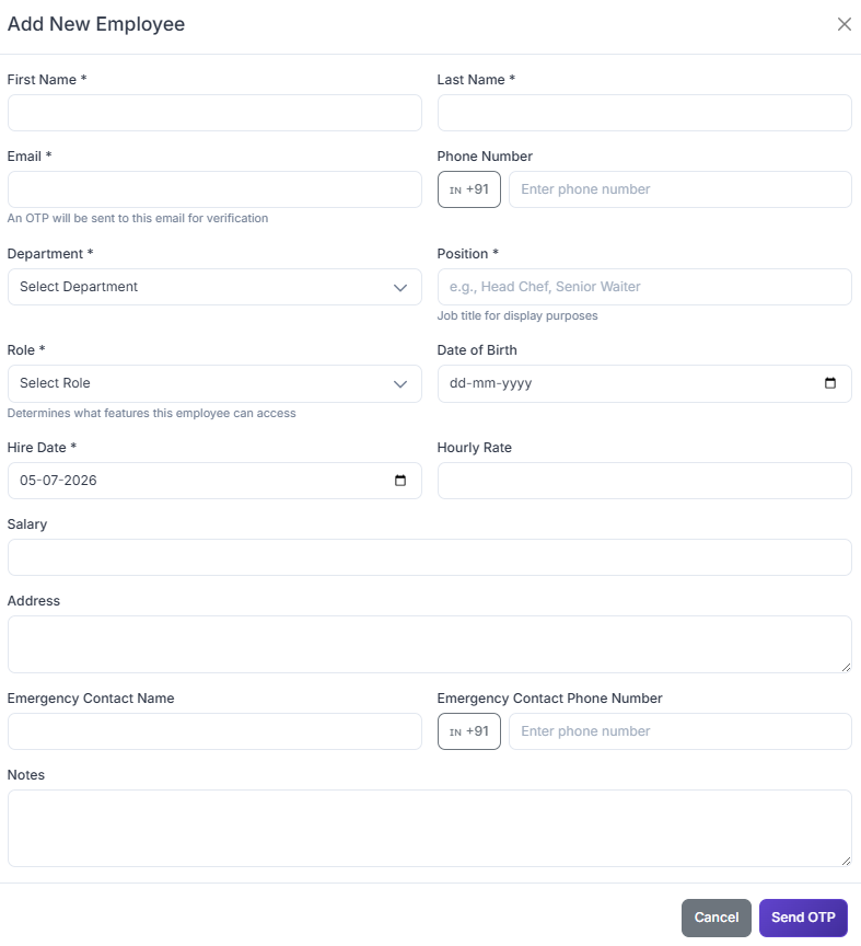 Staff management screen